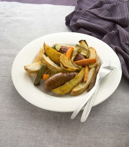 Bangers and vegetable chips